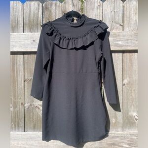 H & M Black Ruffle Yoke Long Sleeve Mini Dress Size 10